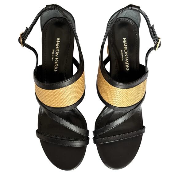 New With Box MARION PARKE Penny 70 Wedge Sandal 39.5 / US 9.5 Black Leather - Picture 6 of 13